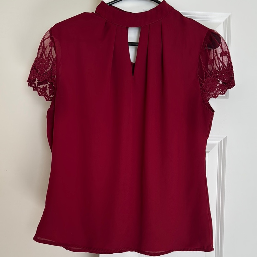 Elegant Red Cap Sleeve Blouse with Mandarin Collar